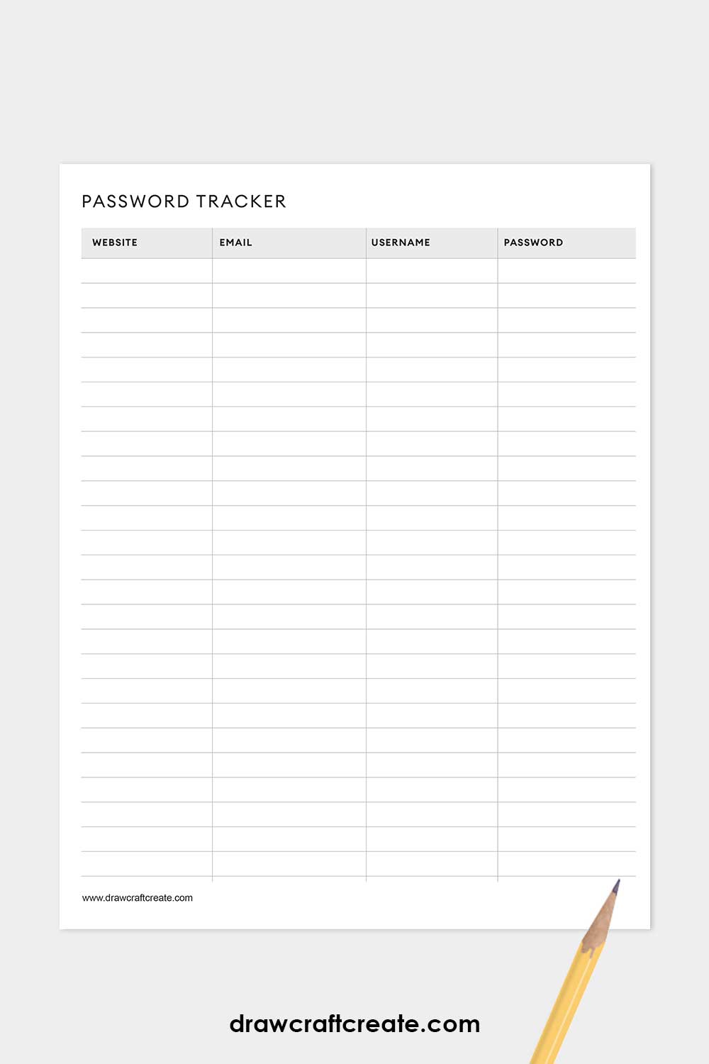 password tracker printable template