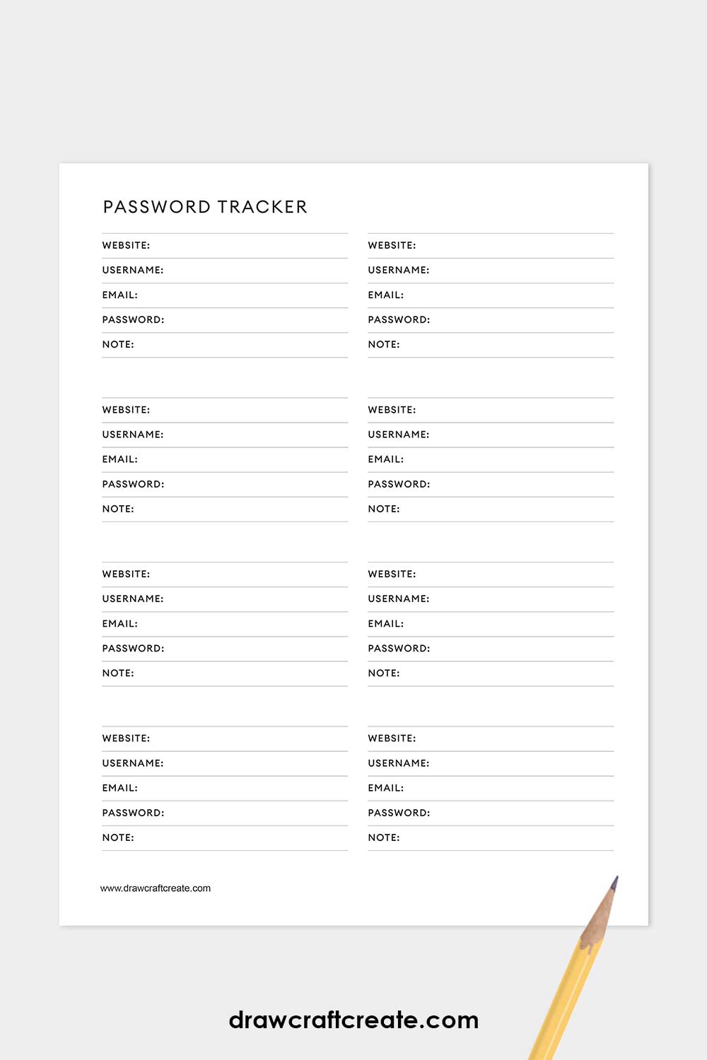 password tracker printable template