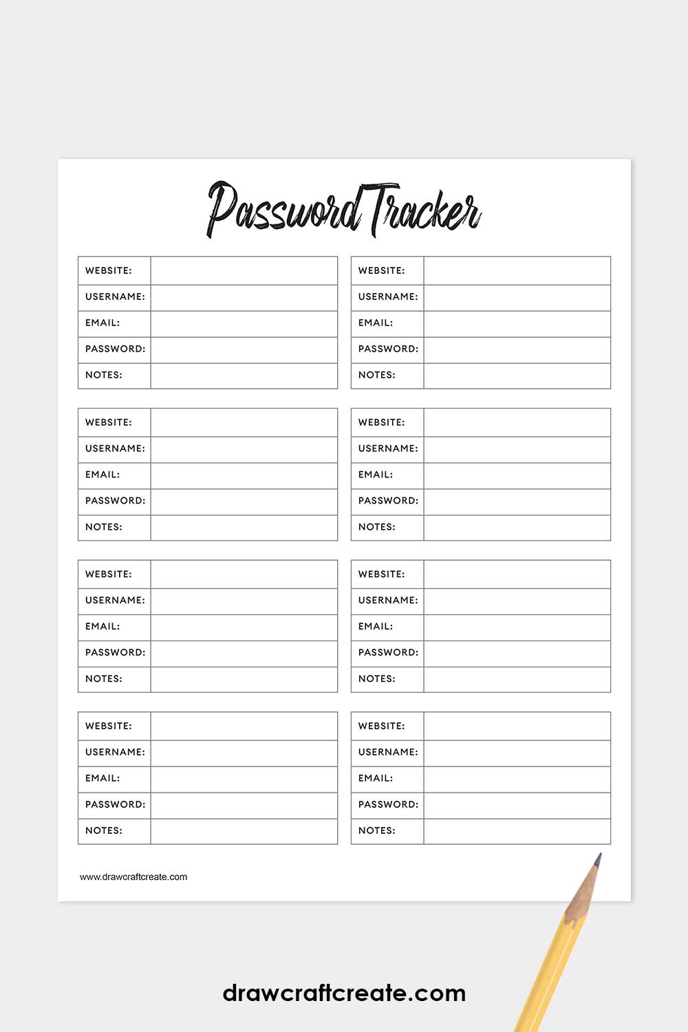 password tracker printable template