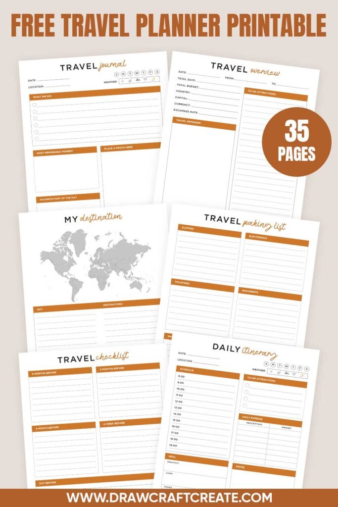 Free Printable Travel Planner Template (35 Pages) - Draw Craft Create