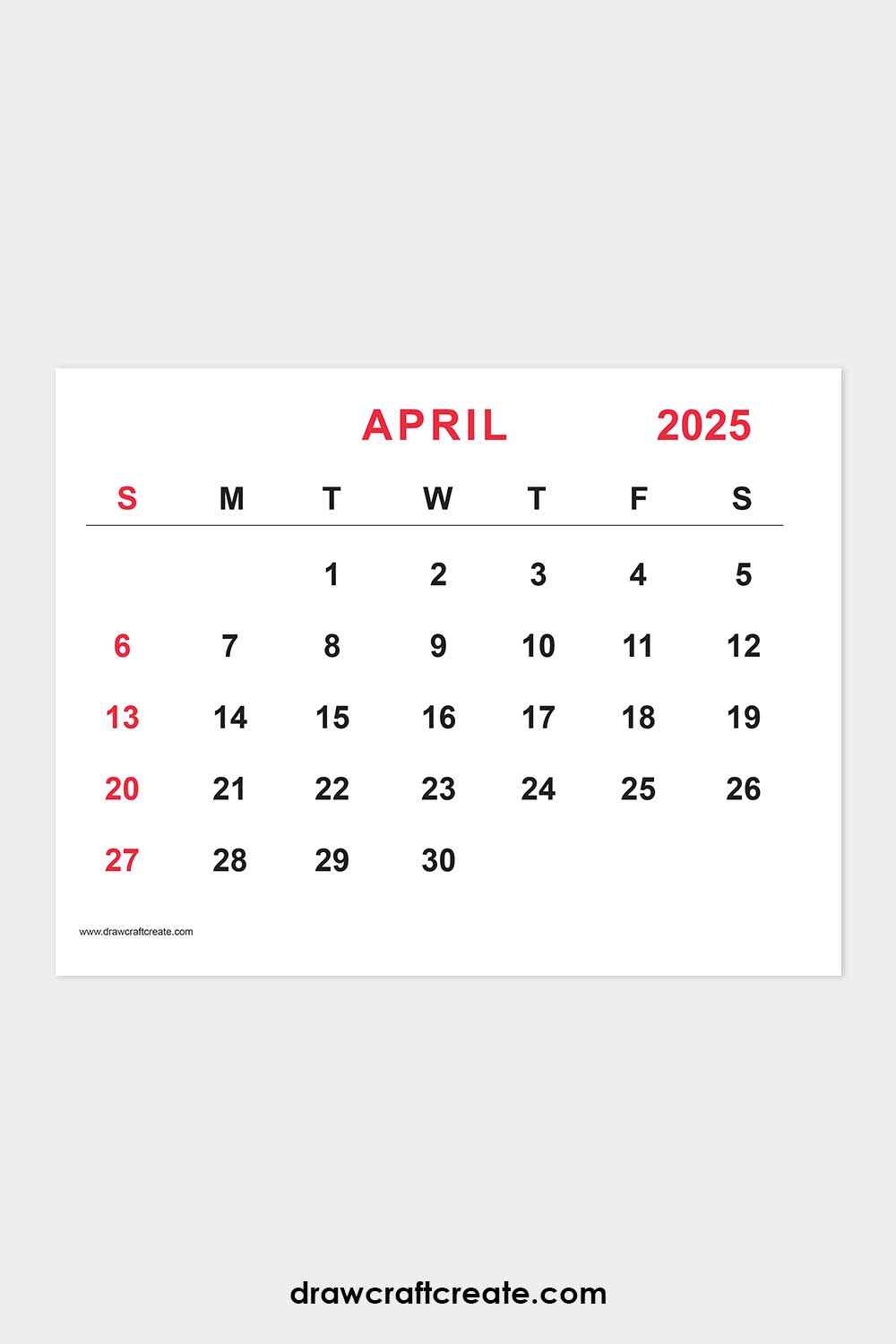 April 2025 calendar landscape