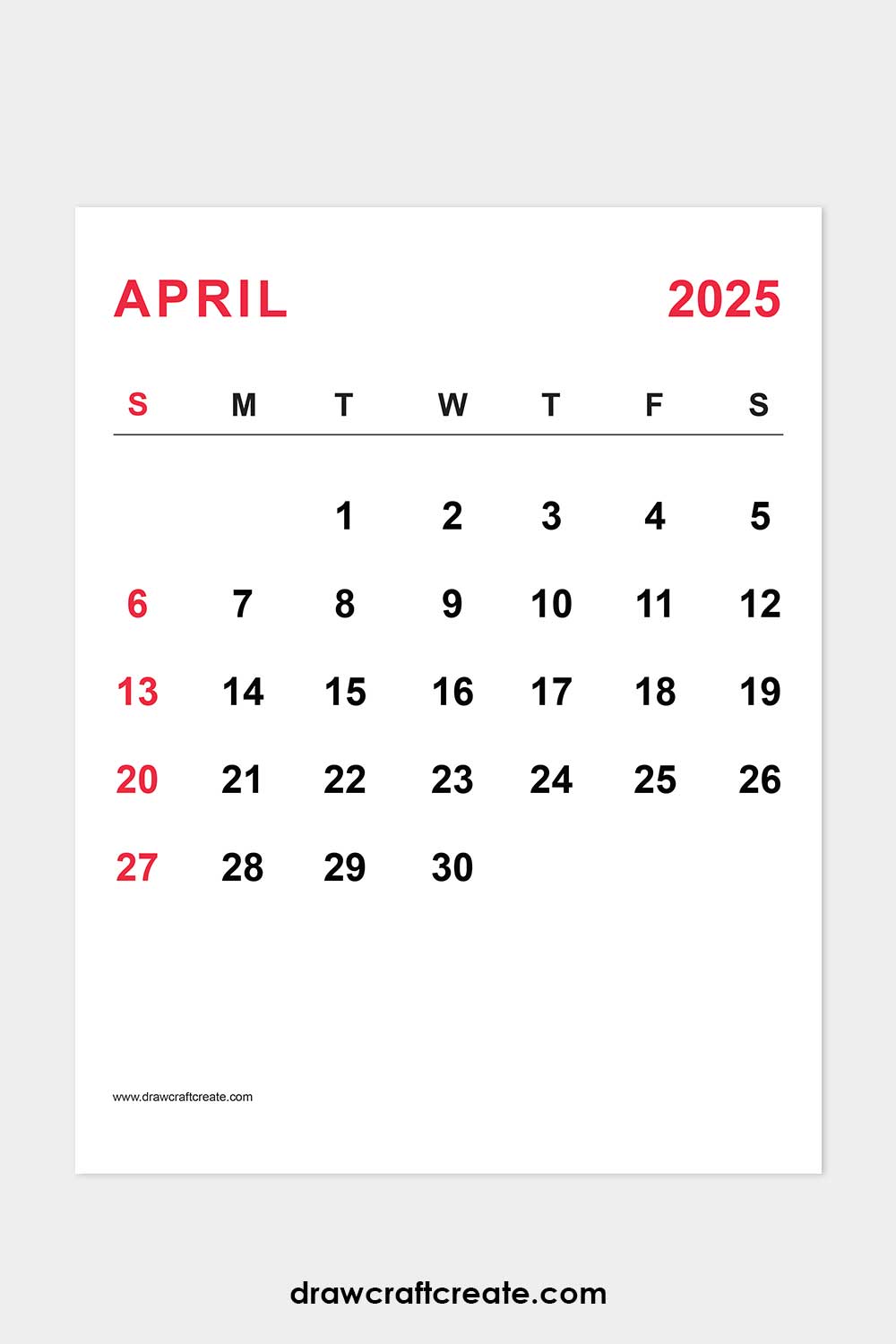 April 2025 calendar portrait