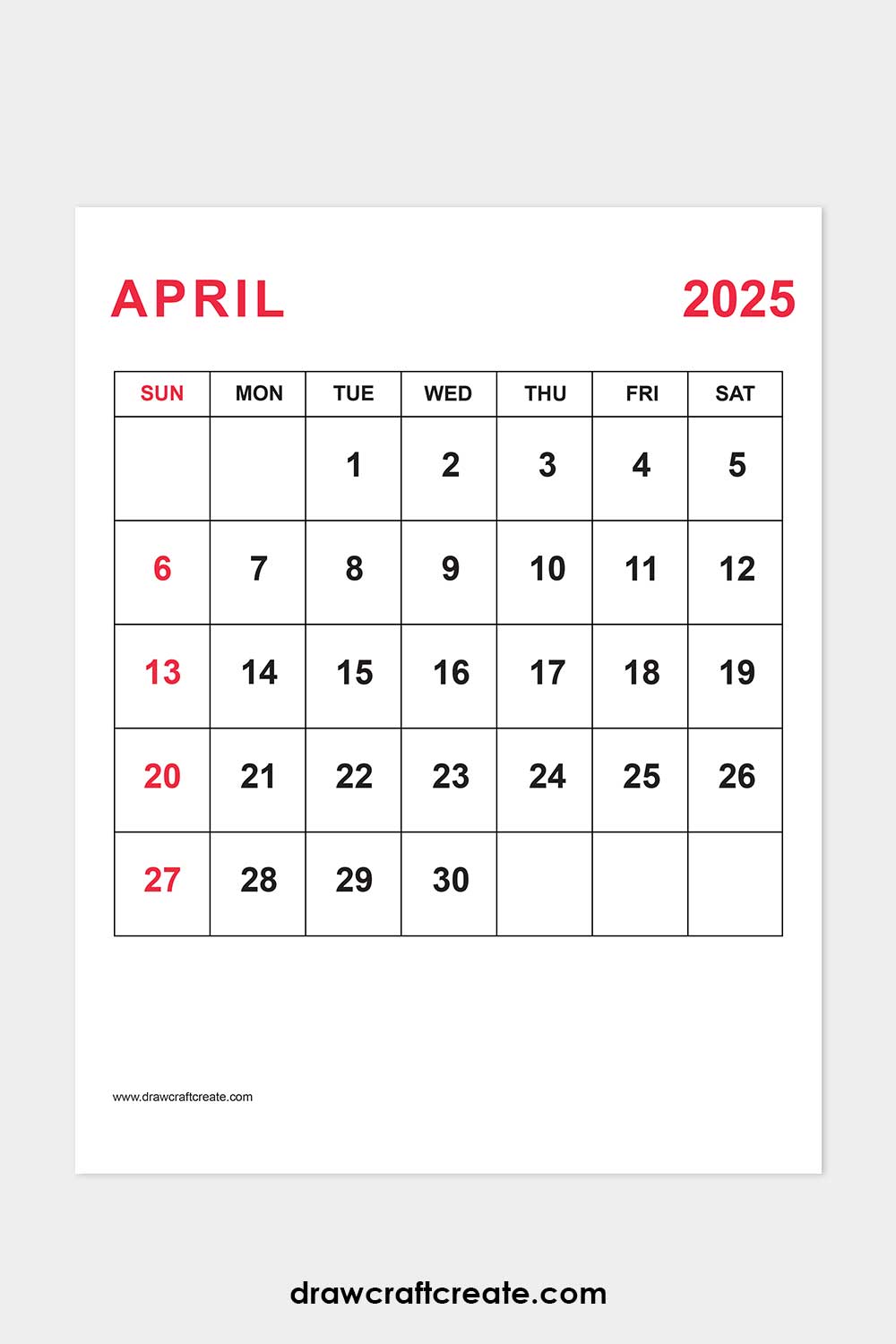 April 2025 calendar portrait