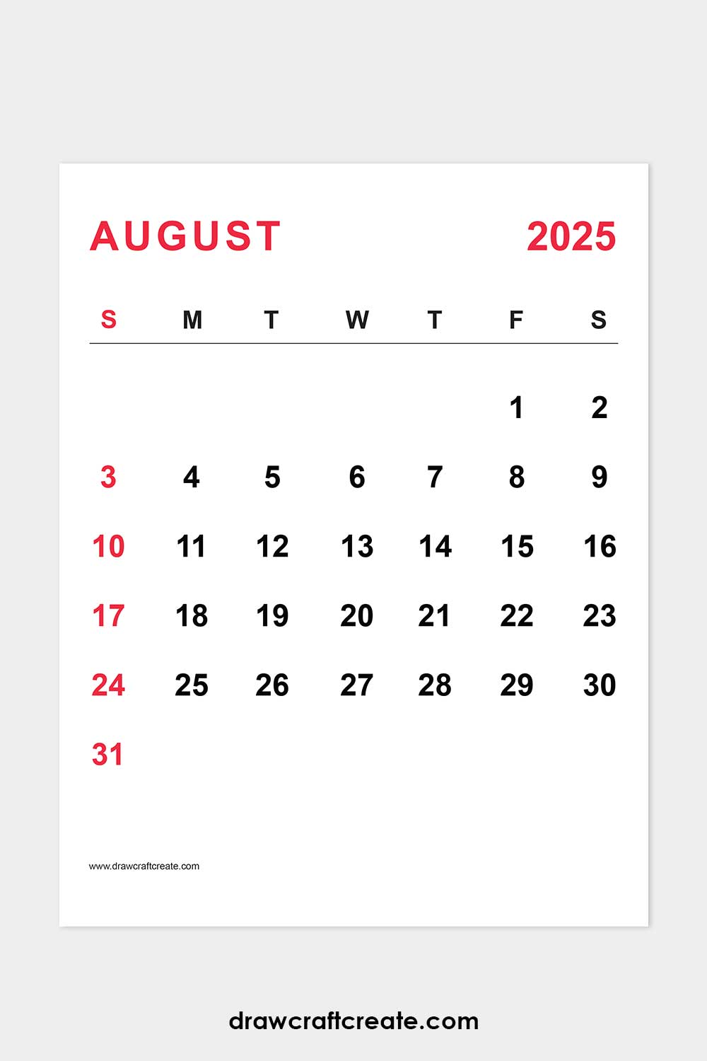 August 2025 calendar portrait