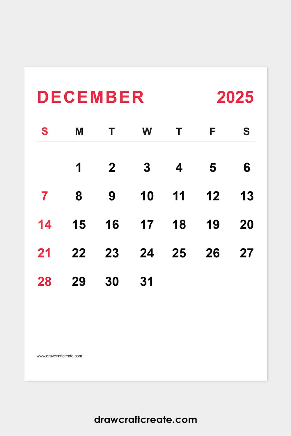 December 2025 calendar portrait