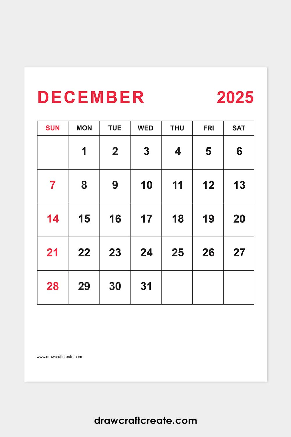 December 2025 calendar portrait