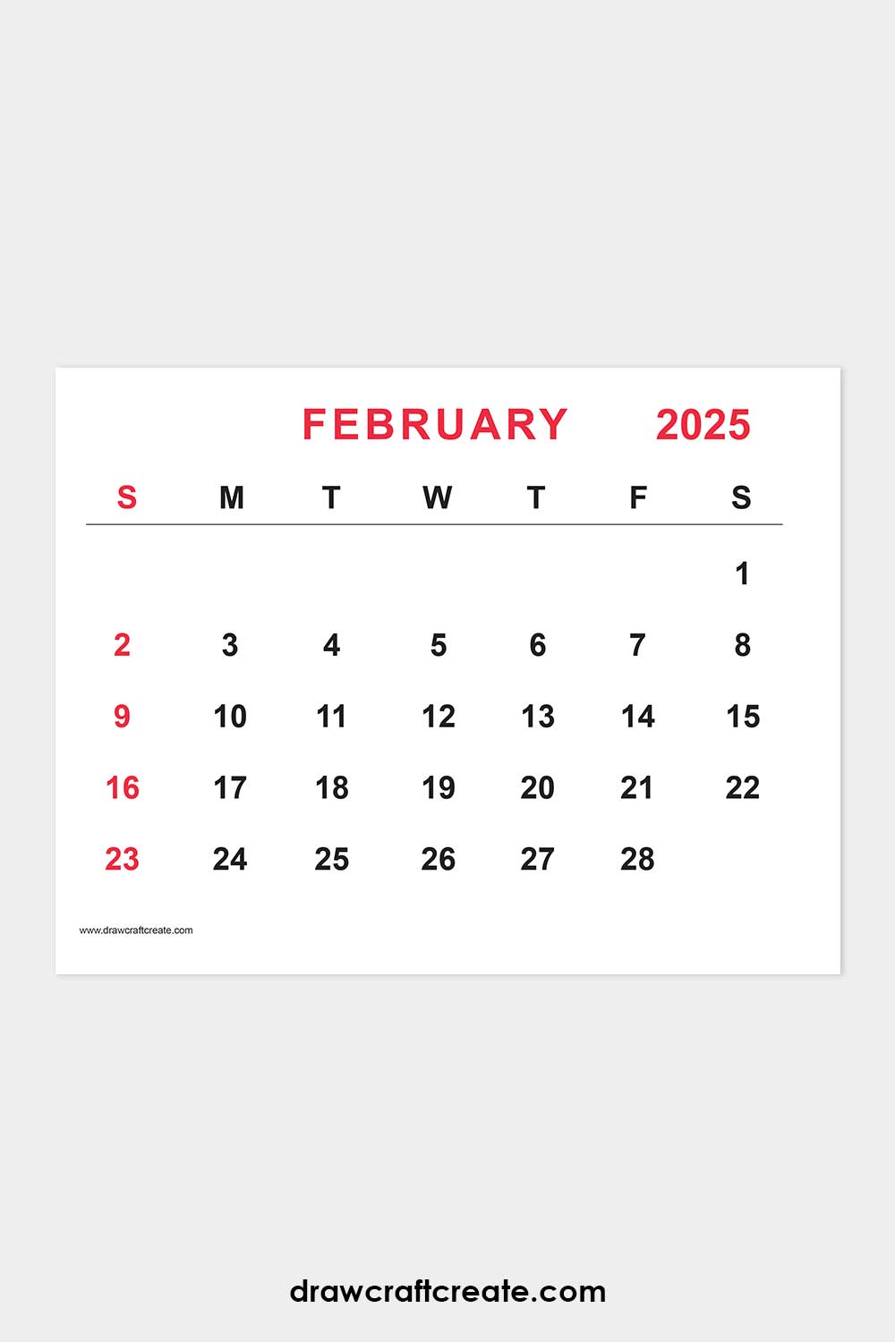 February 2025 calendar landscape