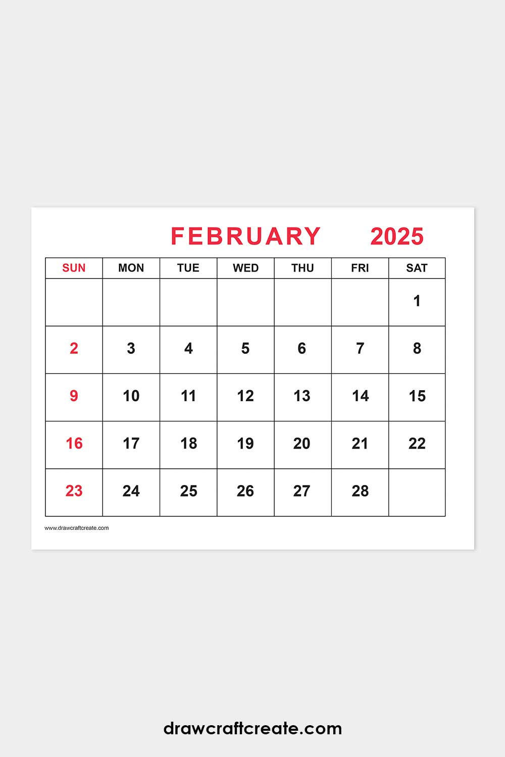 February 2025 calendar landscape