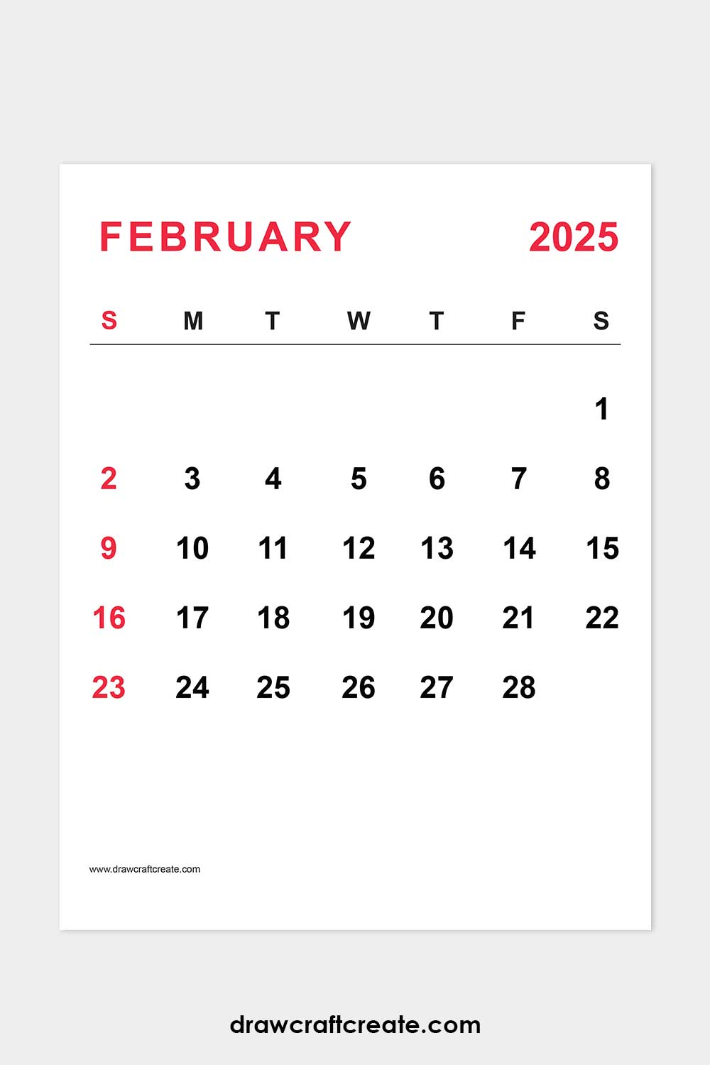 February 2025 calendar portrait