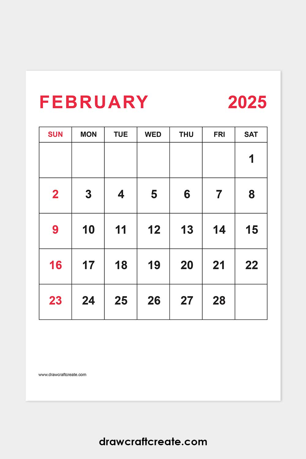 February 2025 calendar portrait