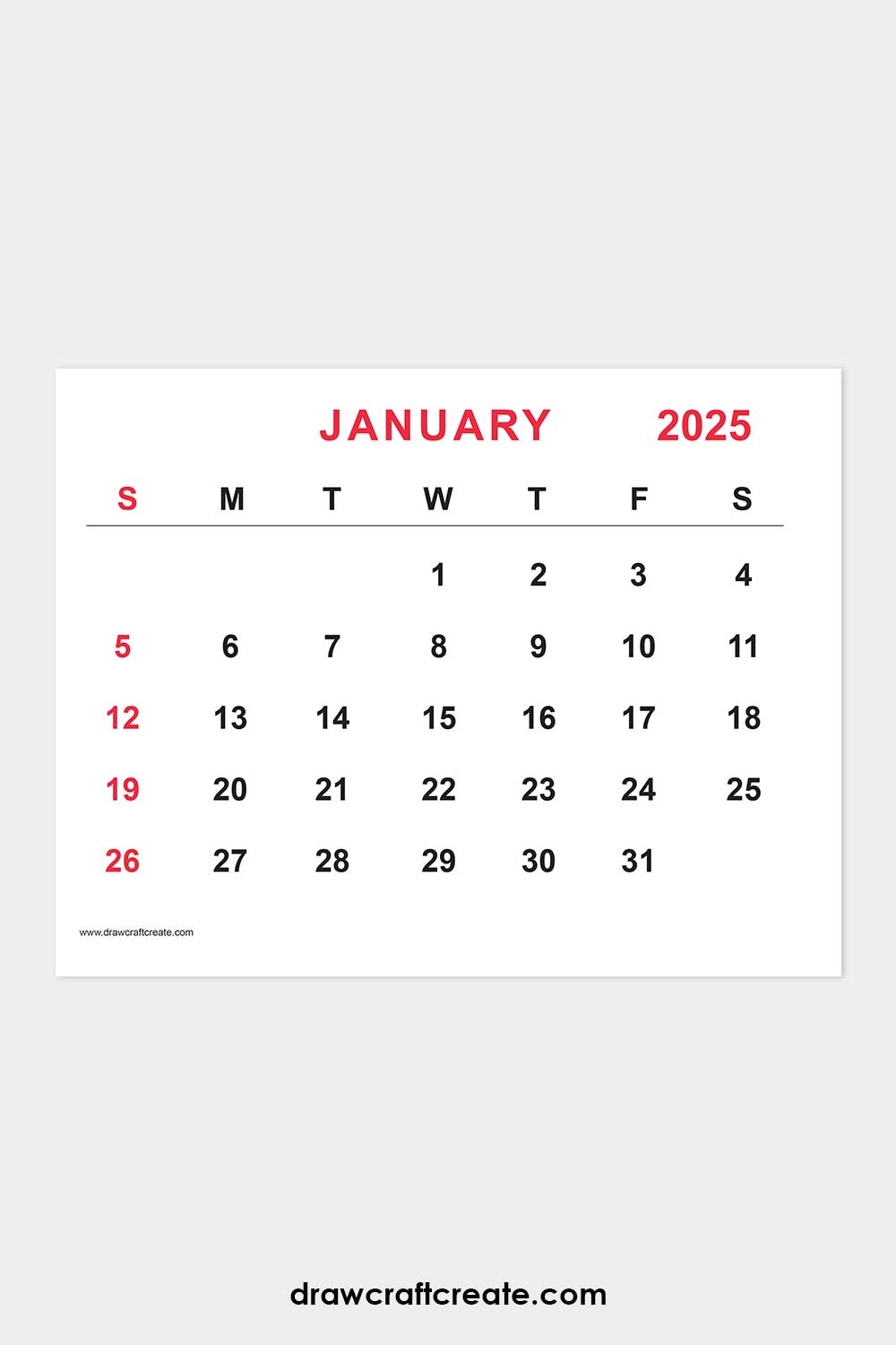 January 2025 calendar landscape