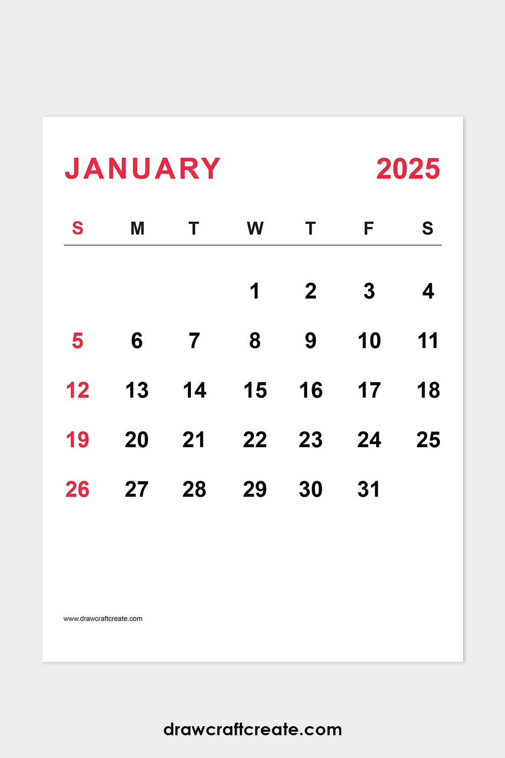 January 2025 calendar portrait