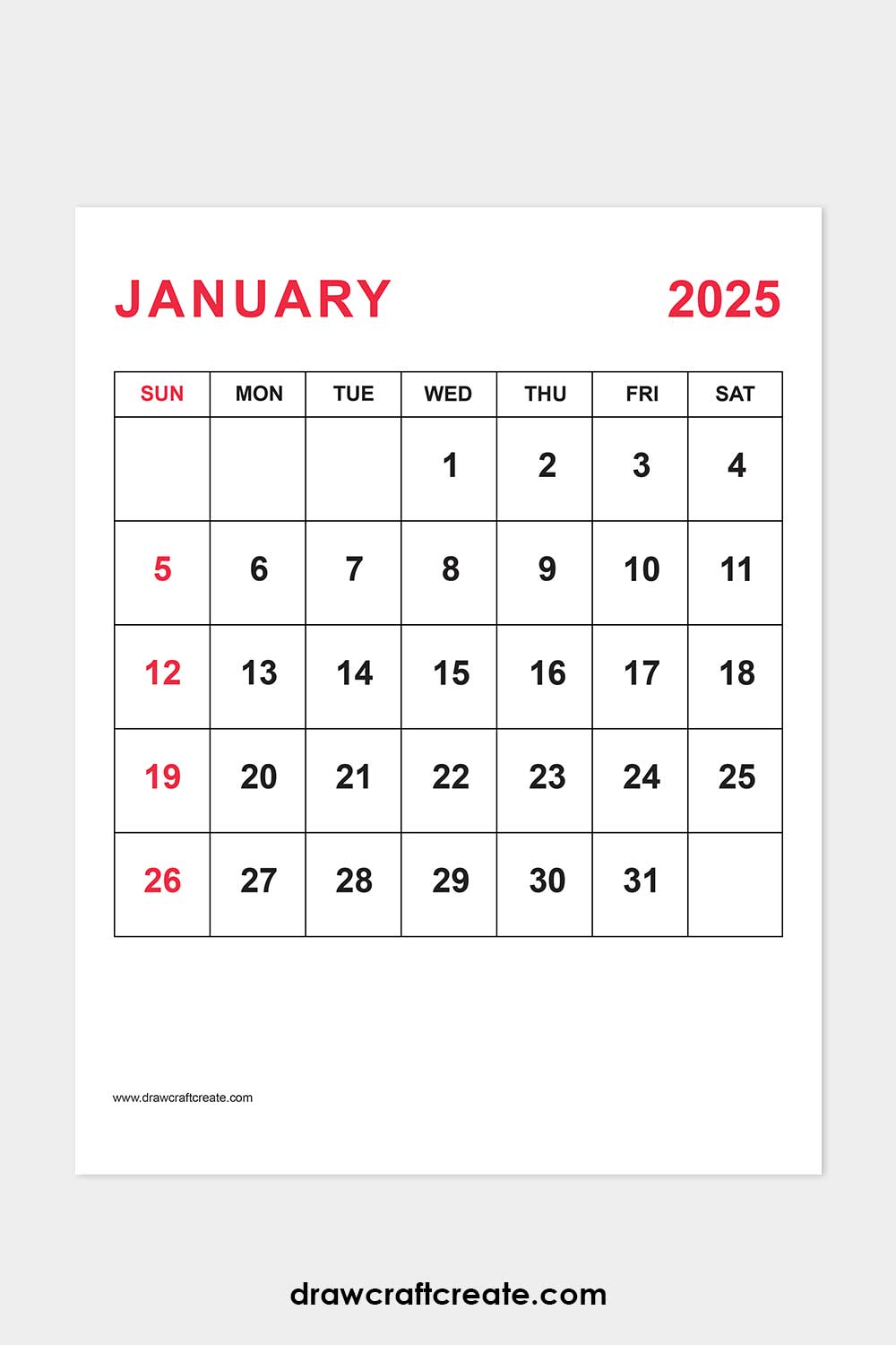 January 2025 calendar portrait