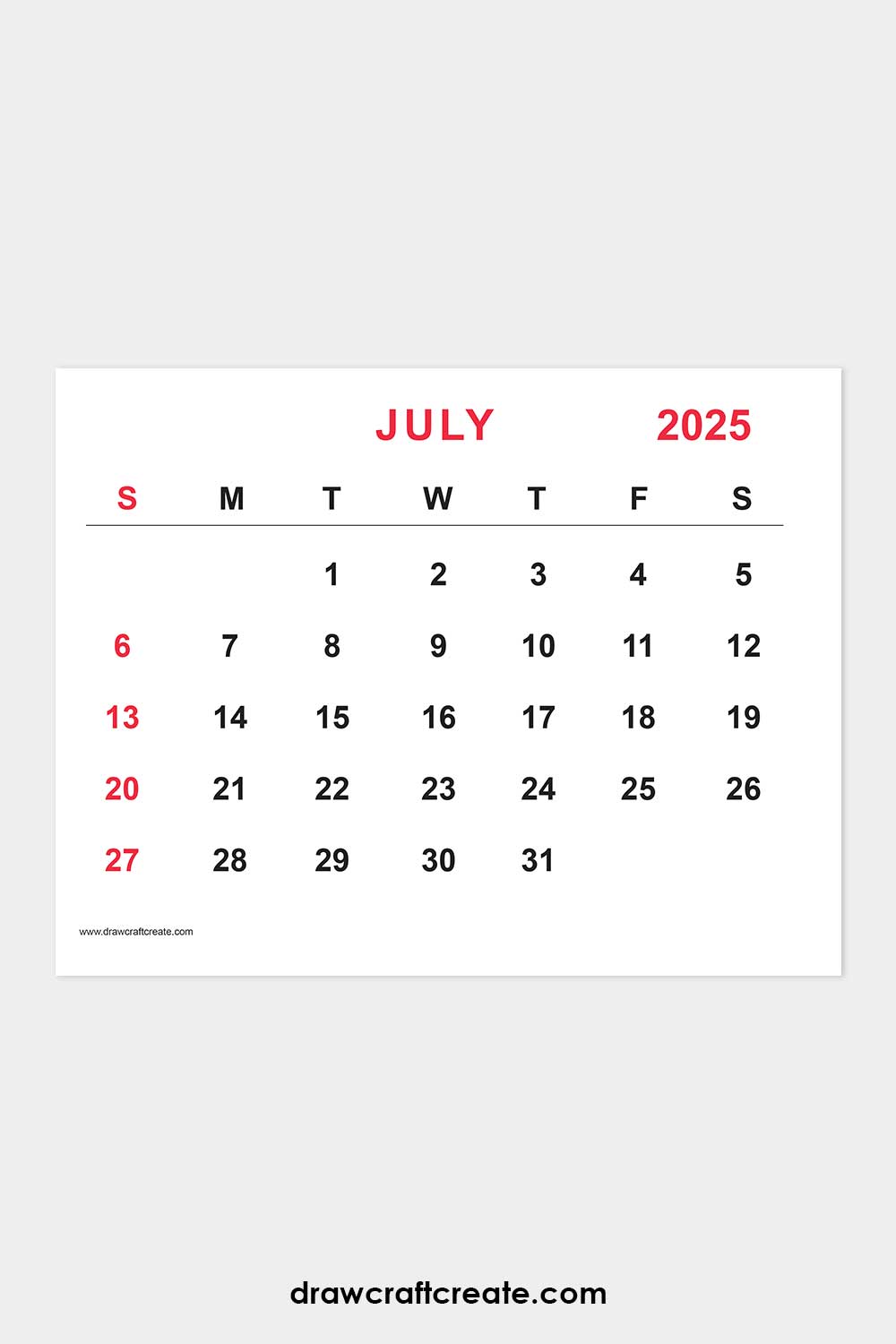 July 2025 calendar landscape