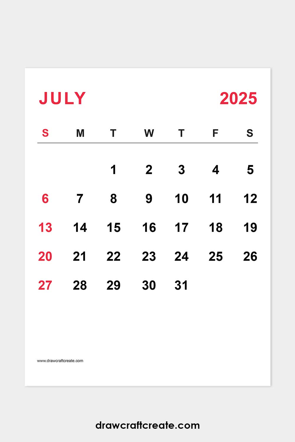 July 2025 calendar portrait