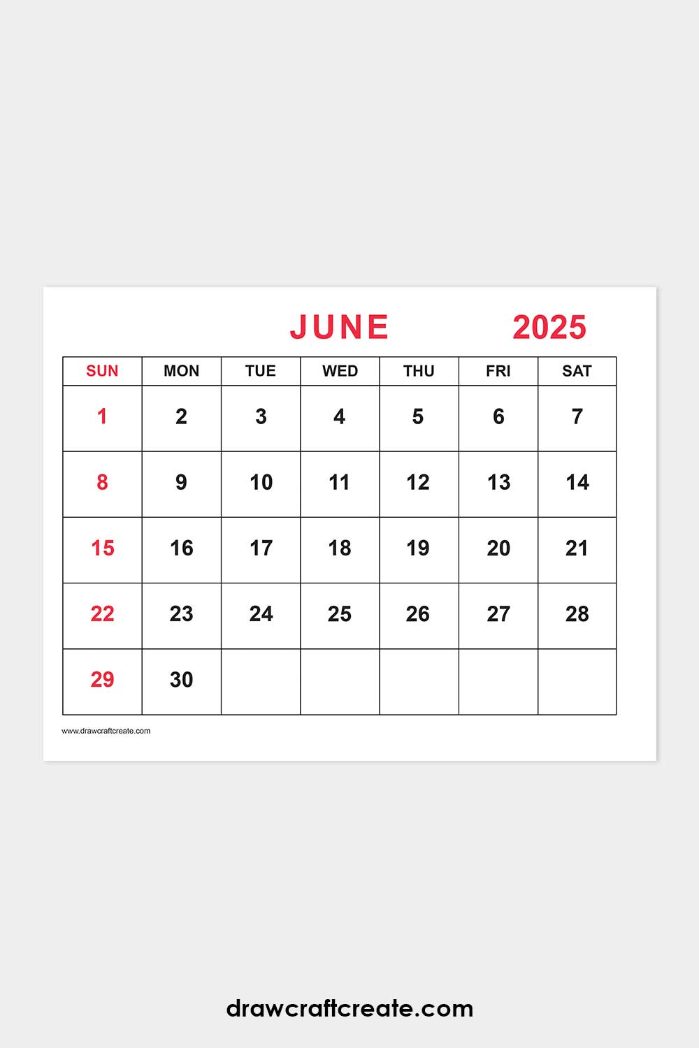 june 2025 calendar landscape