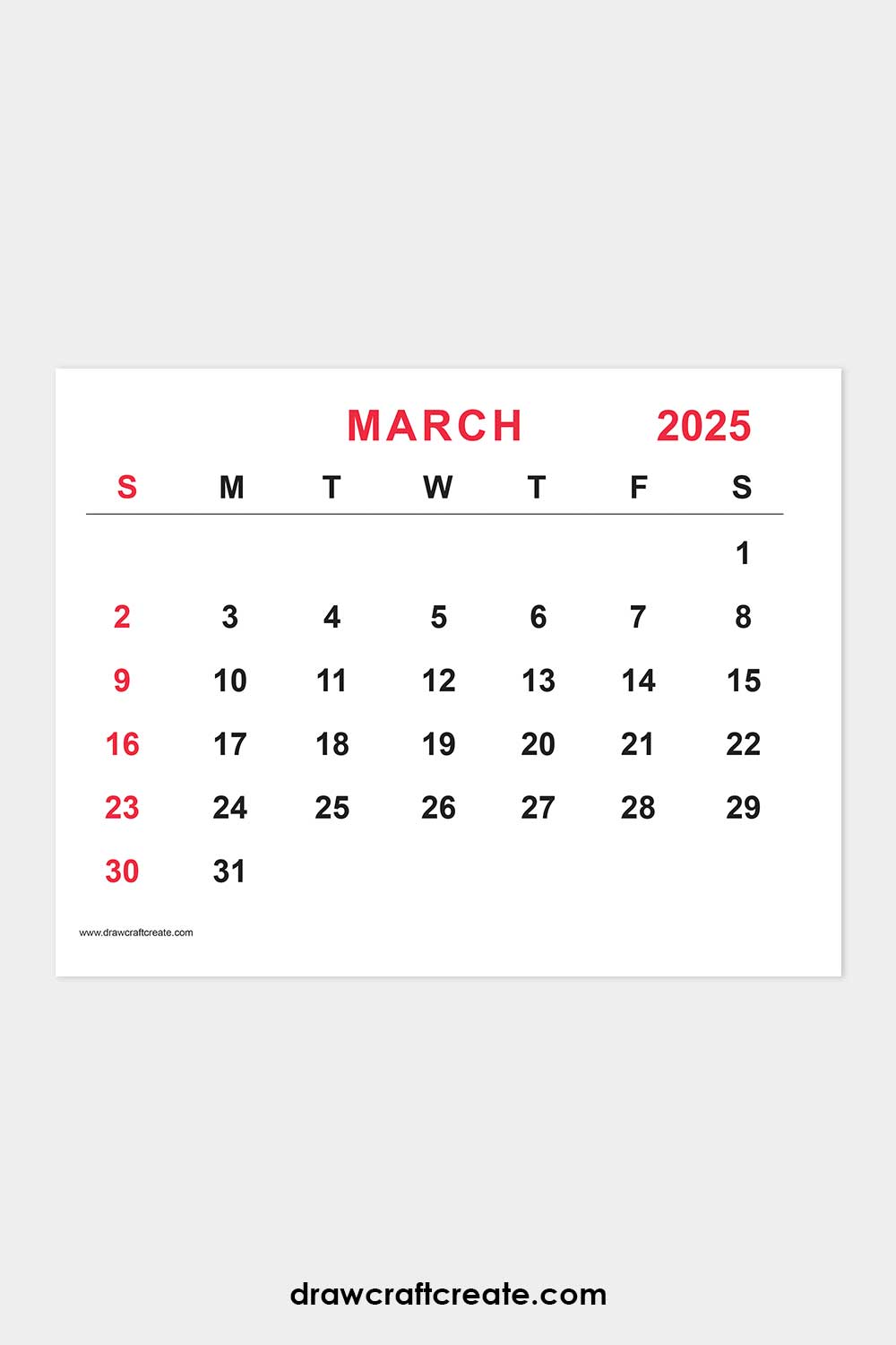 march 2025 calendar landscape