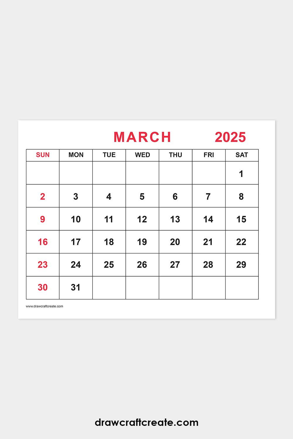 march 2025 calendar landscape