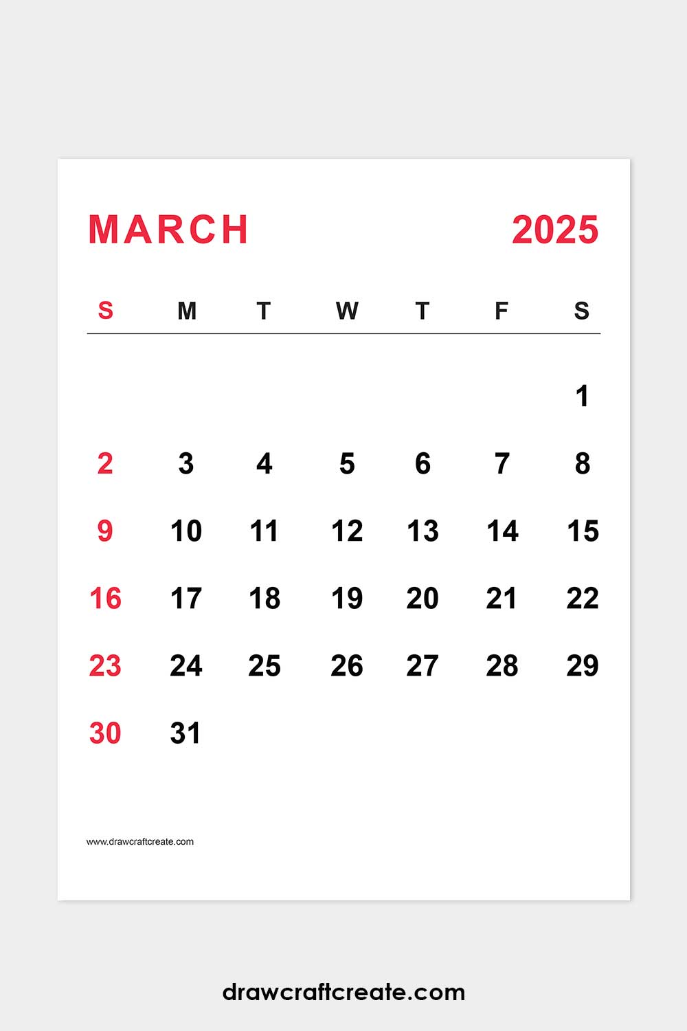 march 2025 calendar portrait