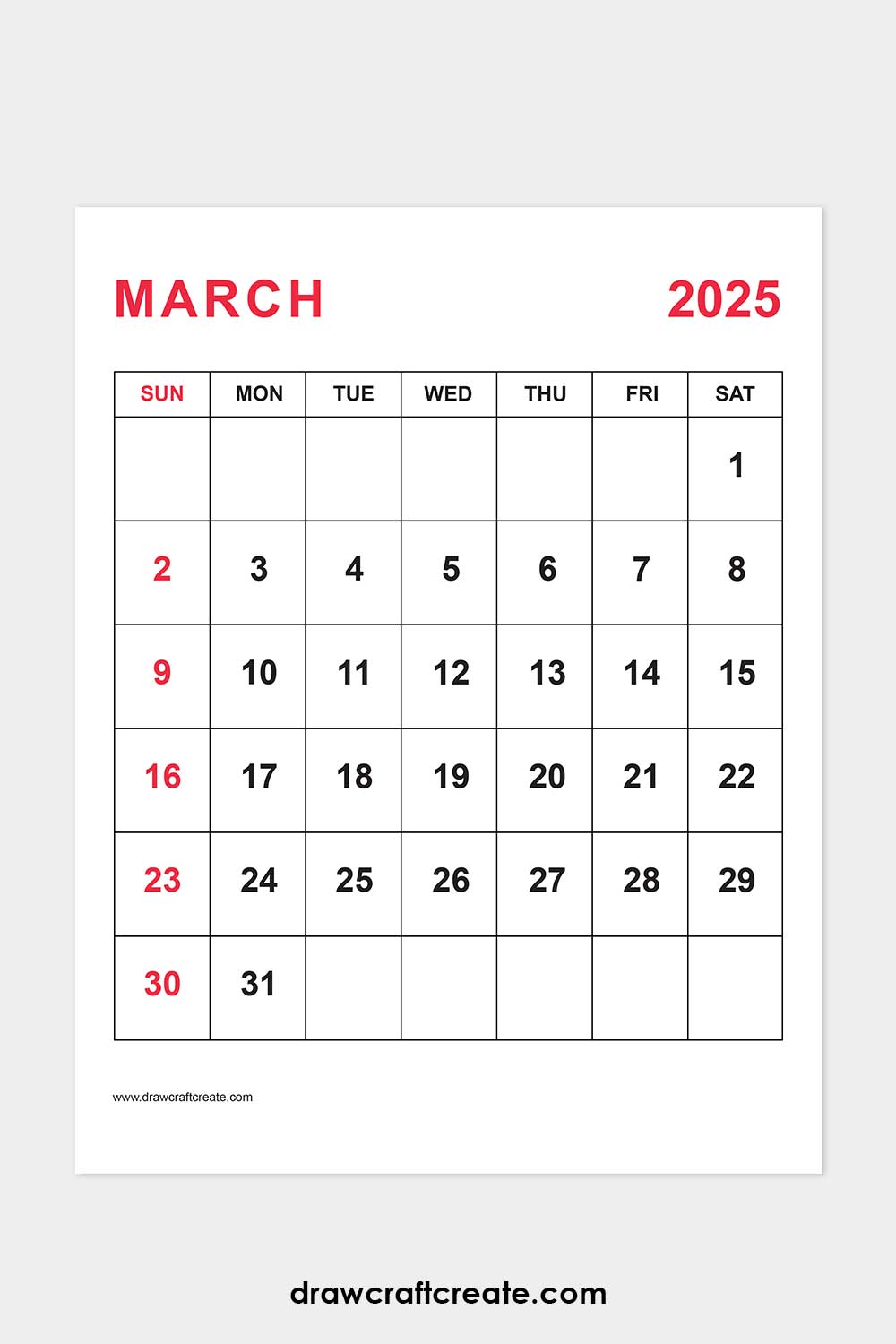 march 2025 calendar portrait