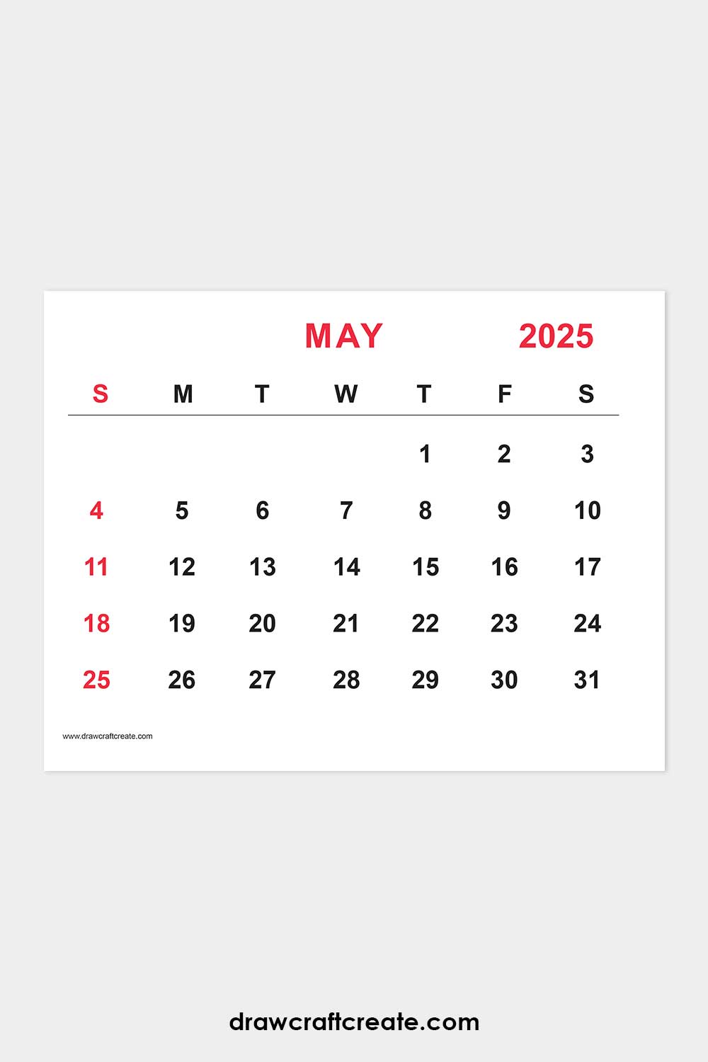 may 2025 calendar landscape