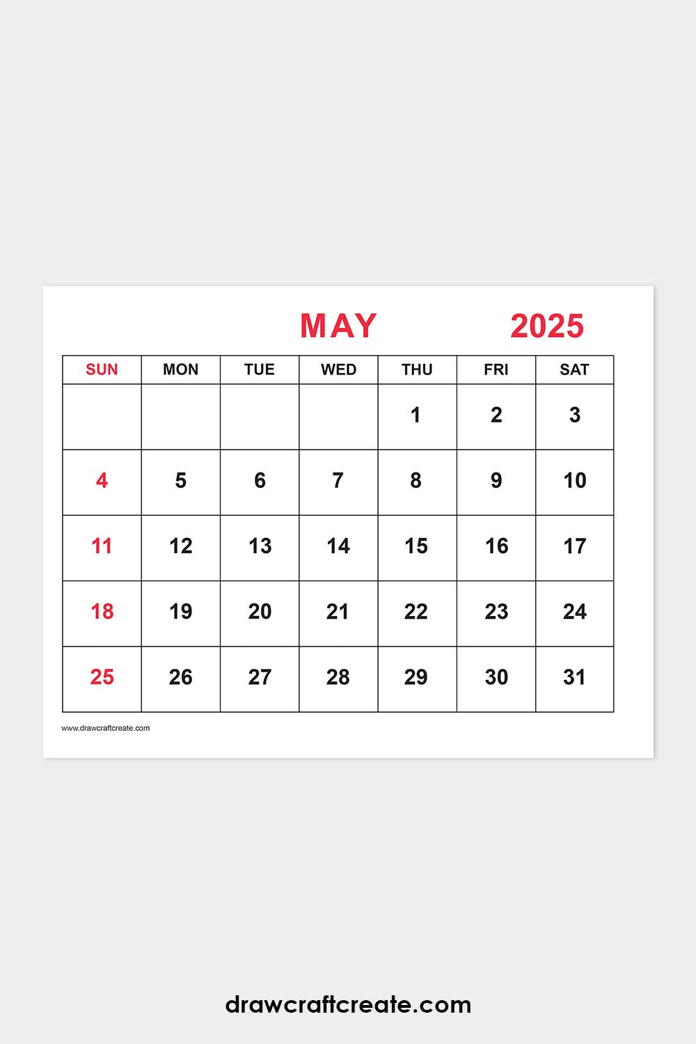 may 2025 calendar landscape