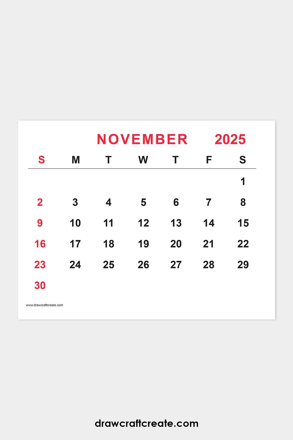 November 2025 calendar landscape