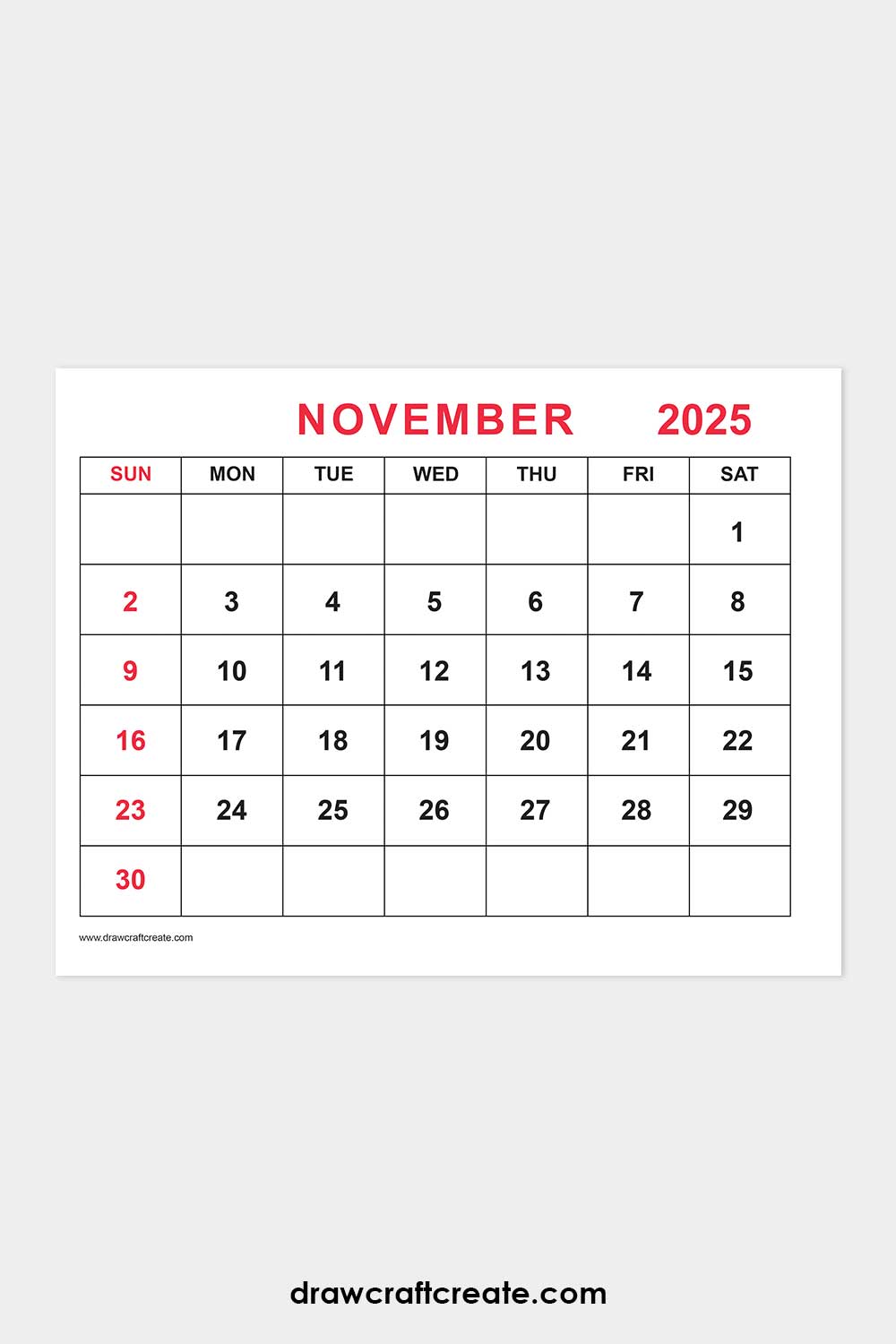 November 2025 calendar landscape