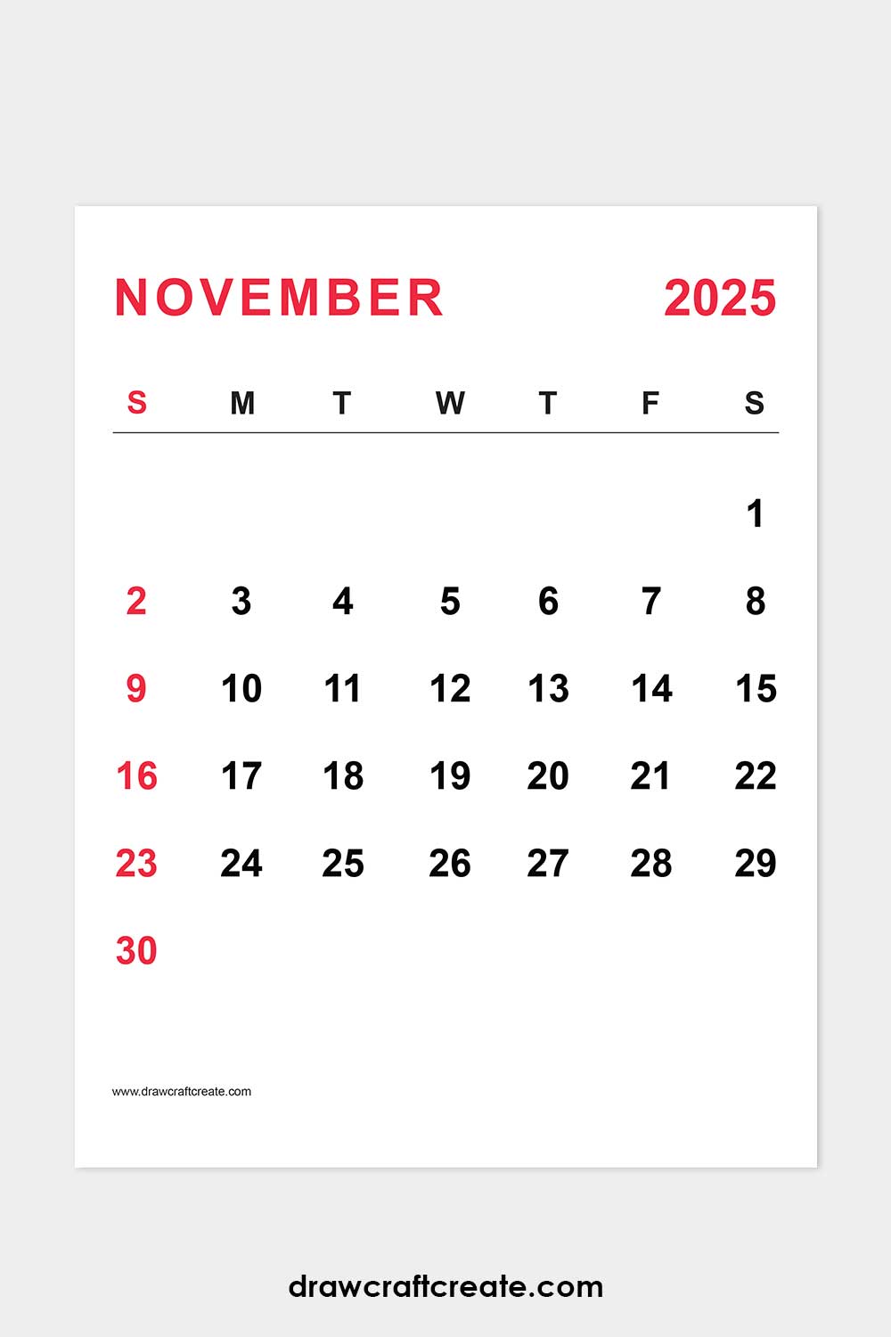 November 2025 calendar portrait