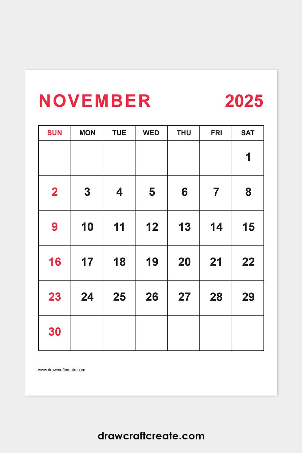 November 2025 calendar portrait