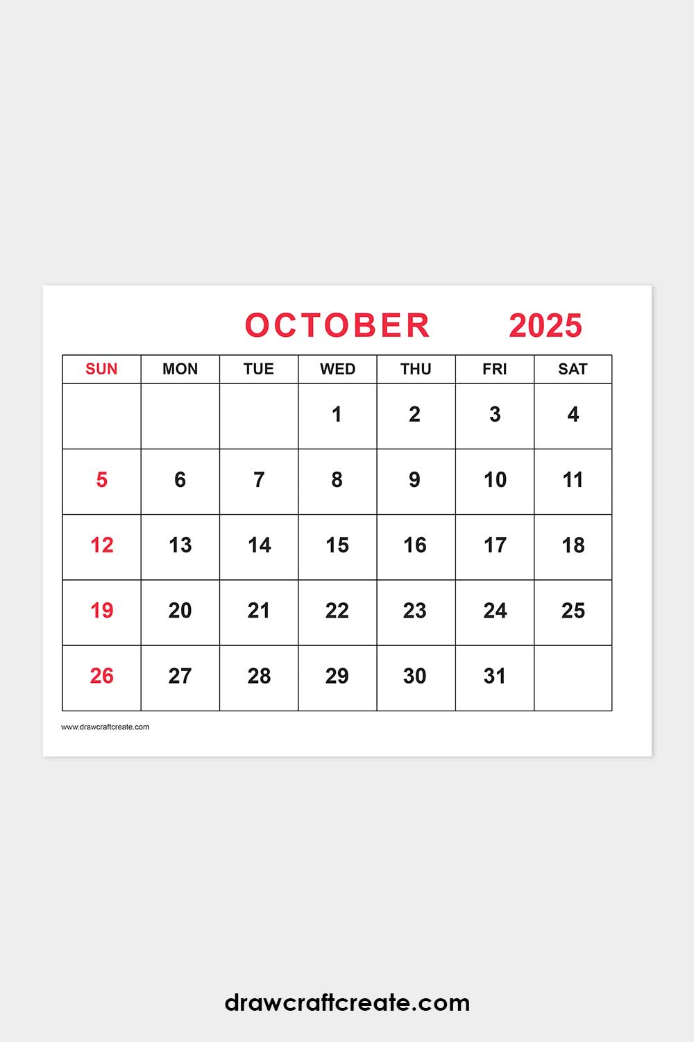 October 2025 calendar landscape