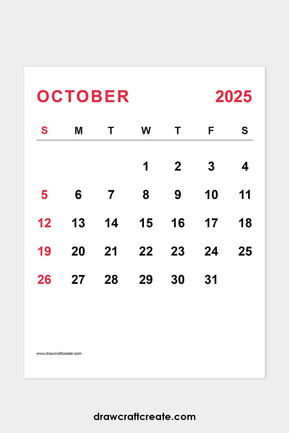 October 2025 calendar portrait