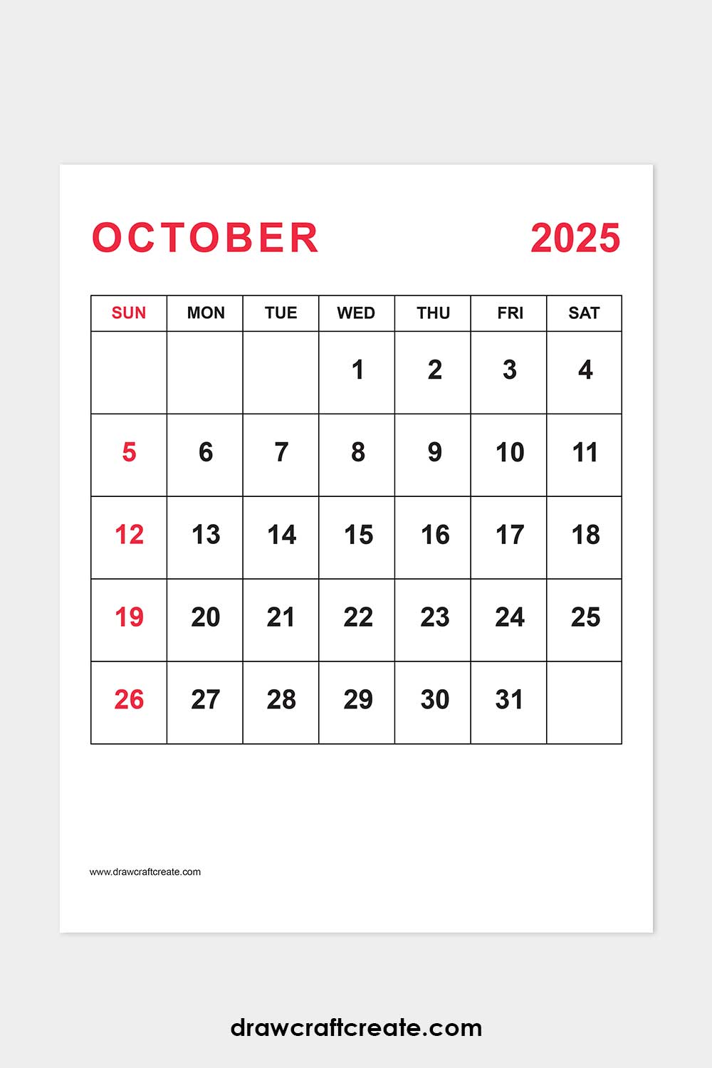 October 2025 calendar portrait