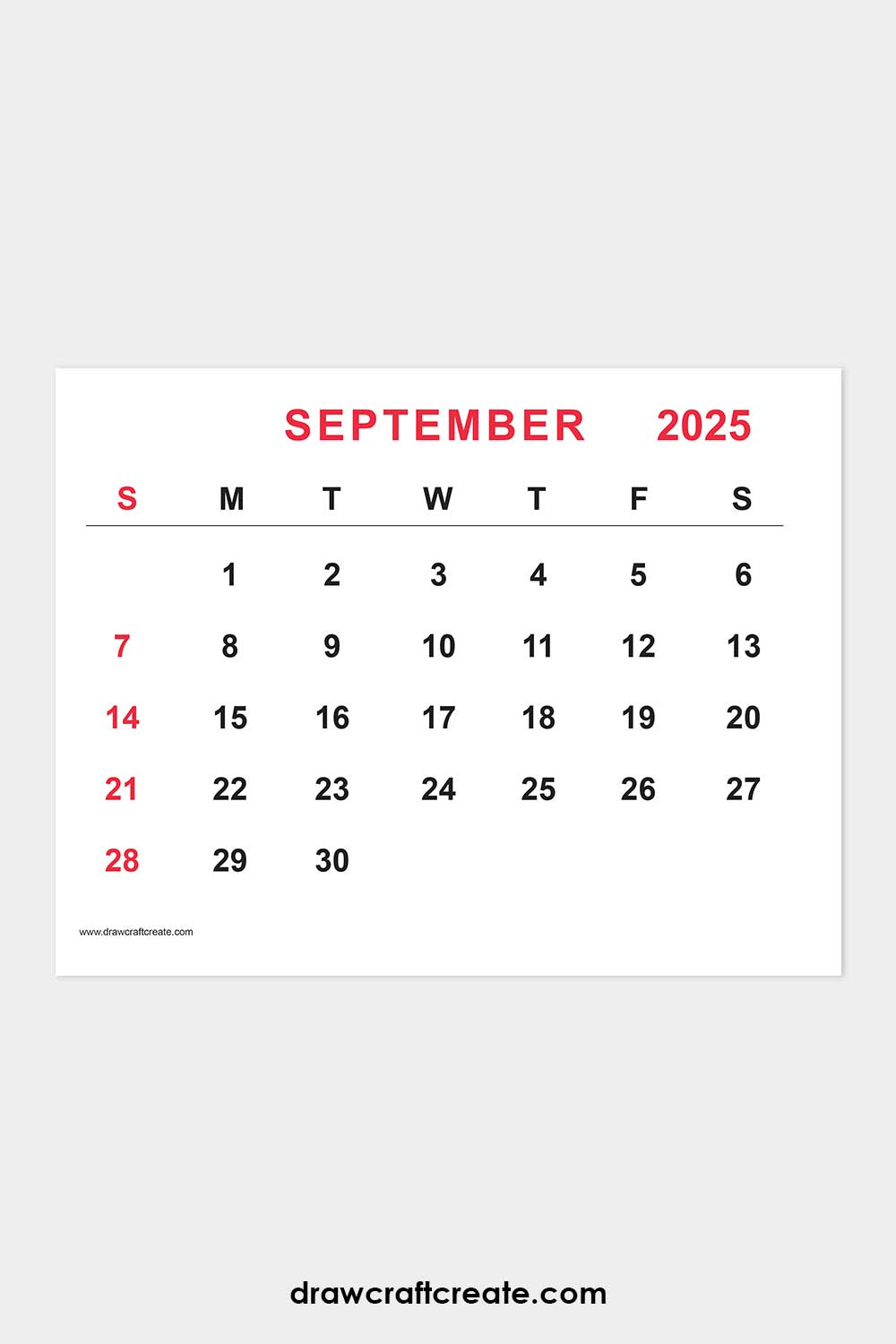 September 2025 calendar landscape