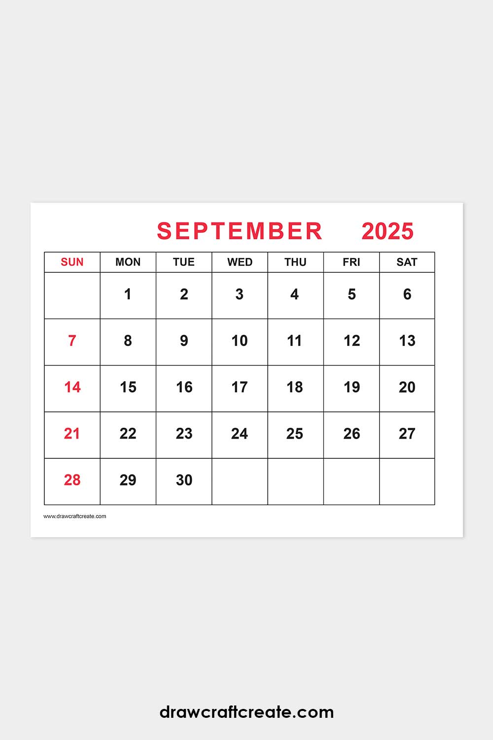 September 2025 calendar landscape