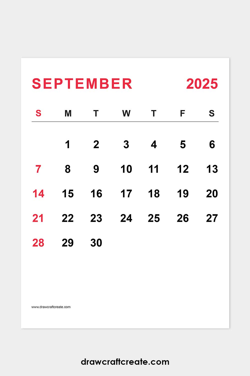 September 2025 calendar portrait