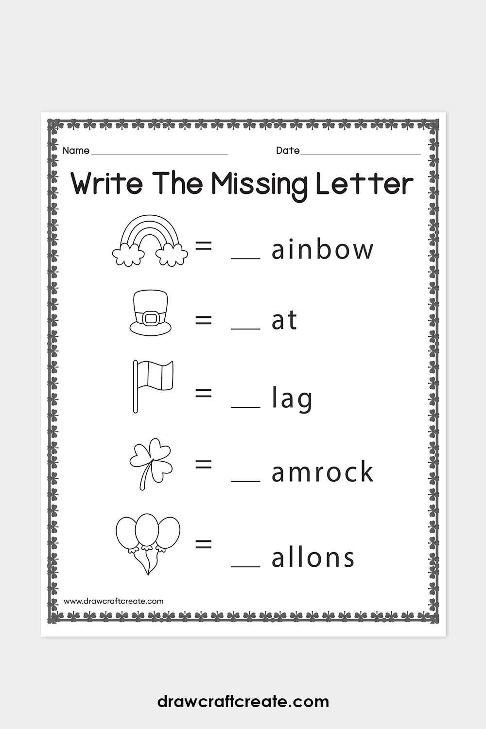 St. Patrick's Day Write Missing Letter