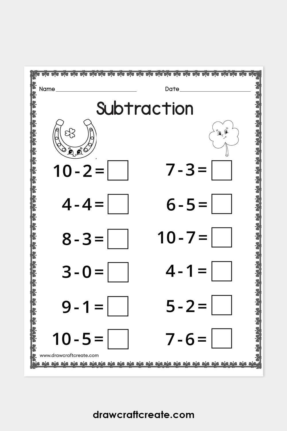 St. Patrick's Day Subtraction