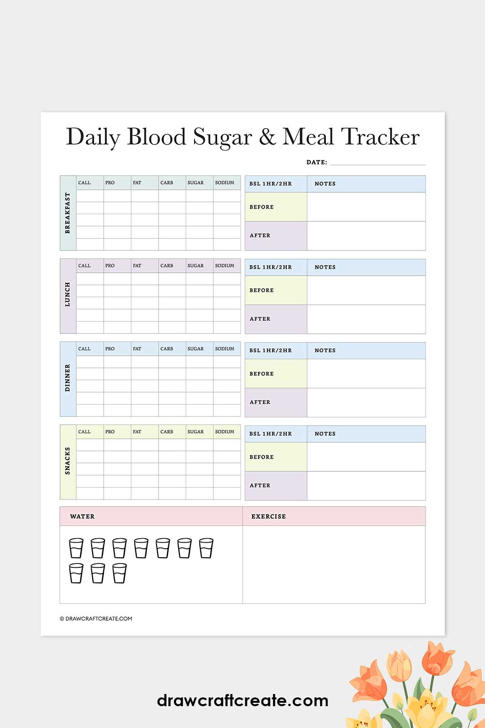 daily blood sugar and meal tracker