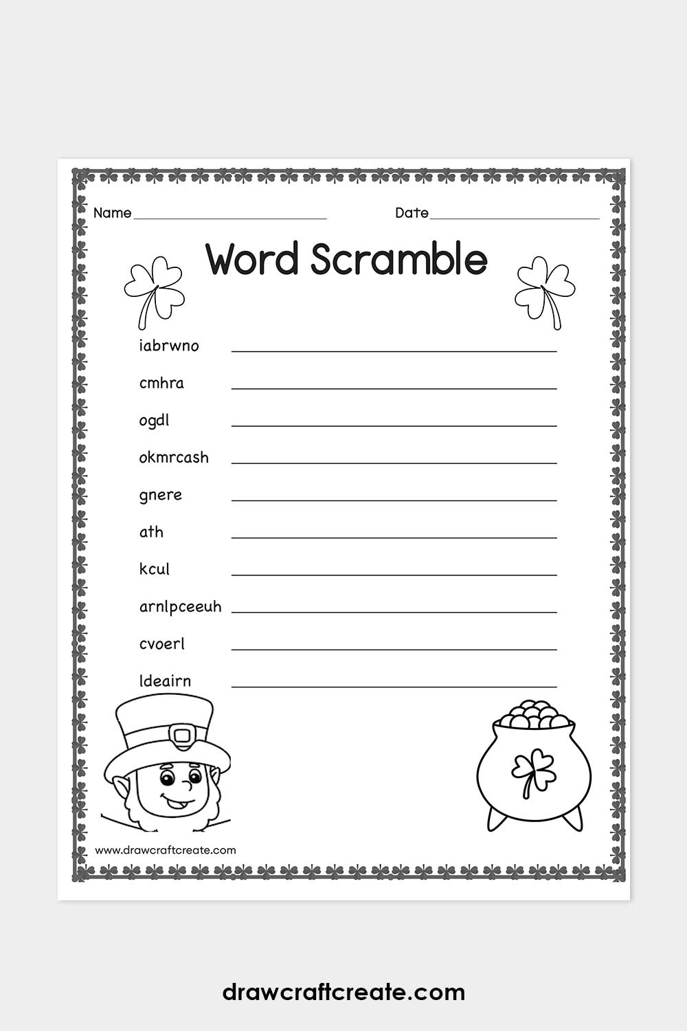 St. Patrick's Day word scramble