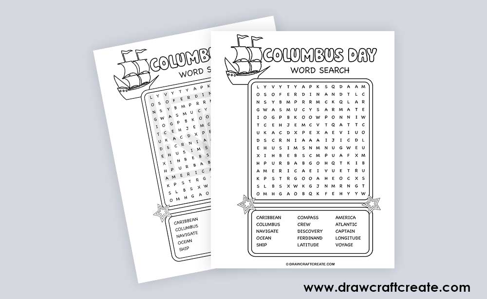 Printable Columbus Day Word Search Answer