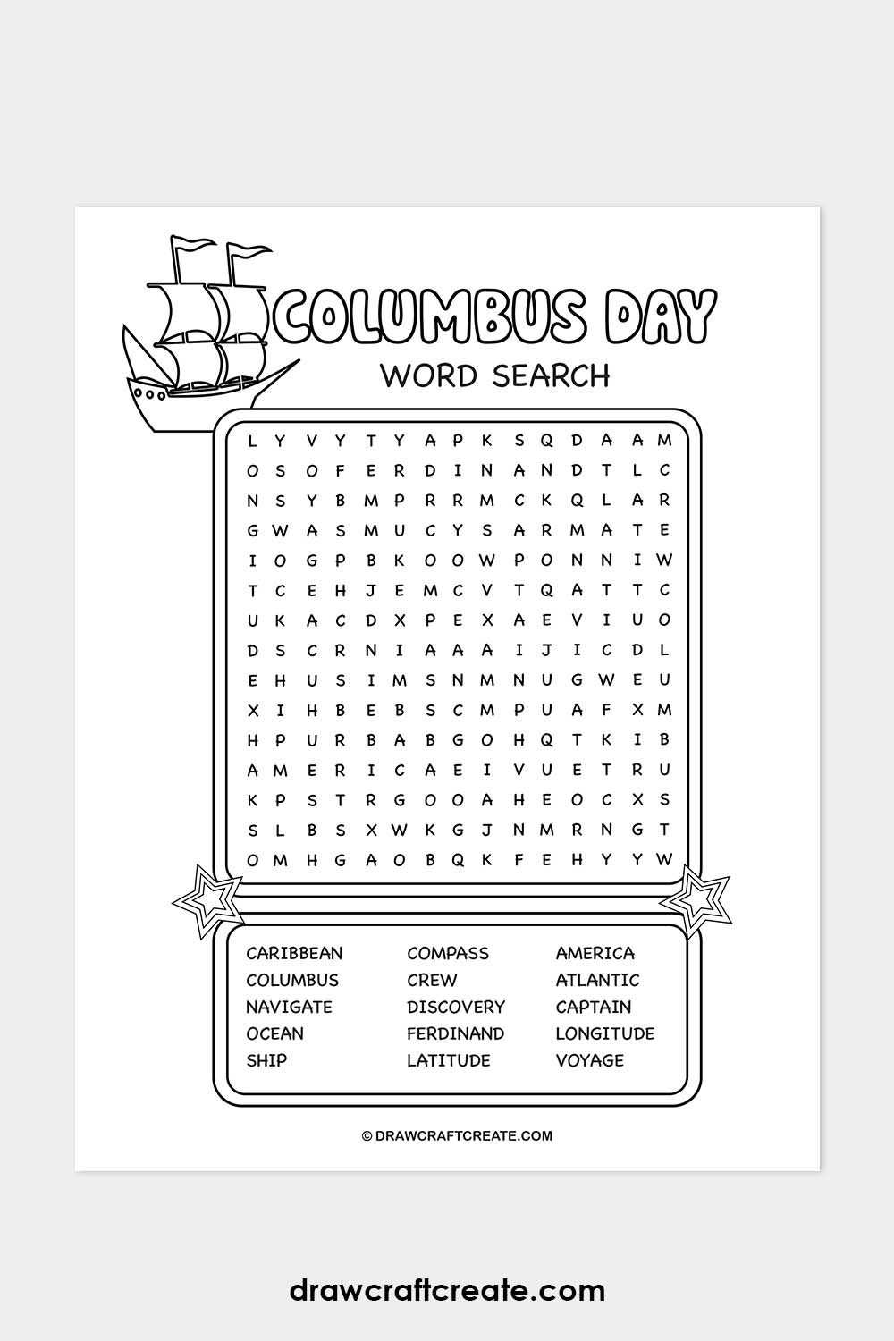 Printable Columbus Day Word Search