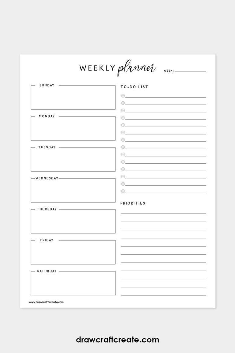 Free Weekly Planner Printables (30 Templates) - Draw Craft Create