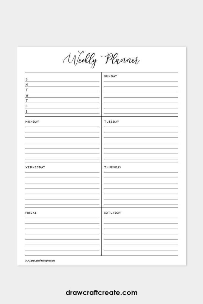 Free Weekly Planner Printables (30 Templates) - Draw Craft Create