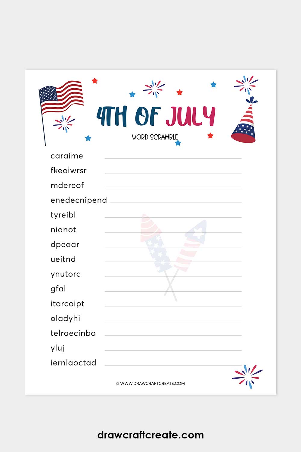 printable 4th of July Word Scramble