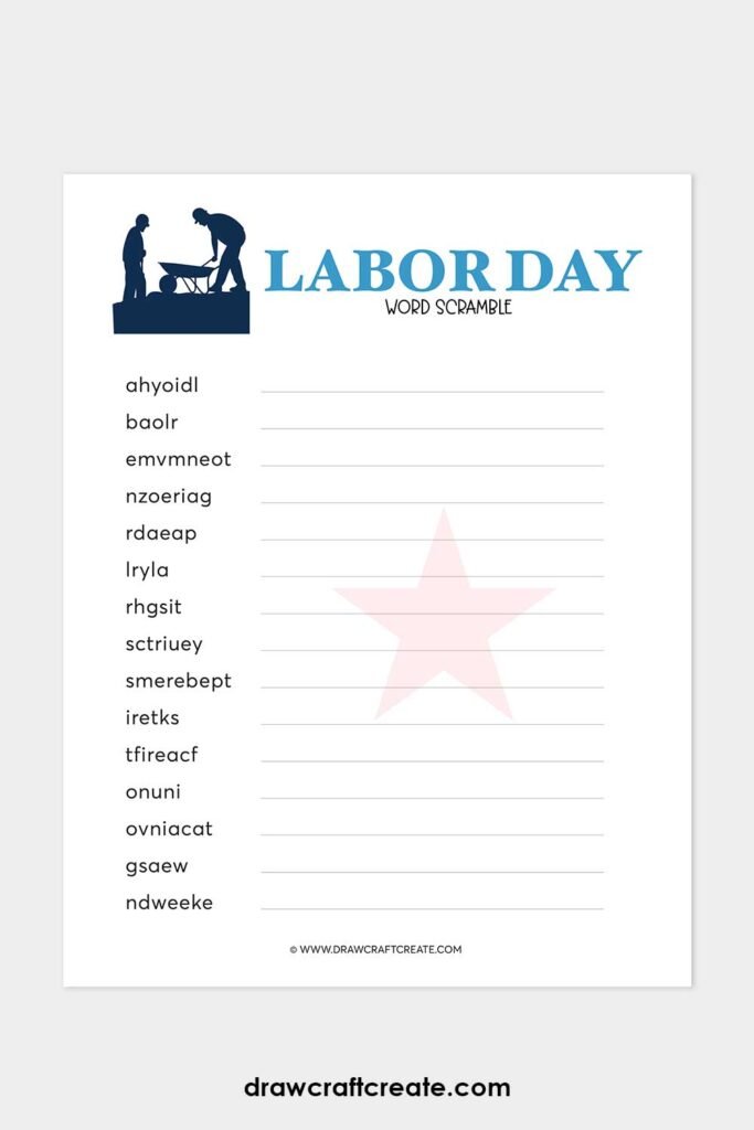 Free Printable Labor Day Word Scramble - Draw Craft Create