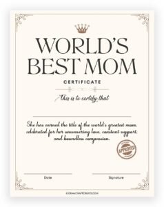 Free Printable Best Mom Award Certificate Template - Draw Craft Create