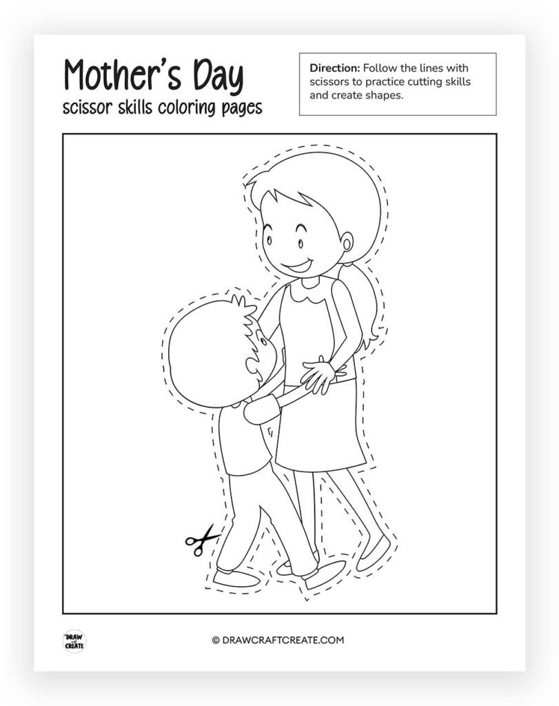 Free Printable Mother's Day Scissor Skills Coloring Pages - Draw Craft ...