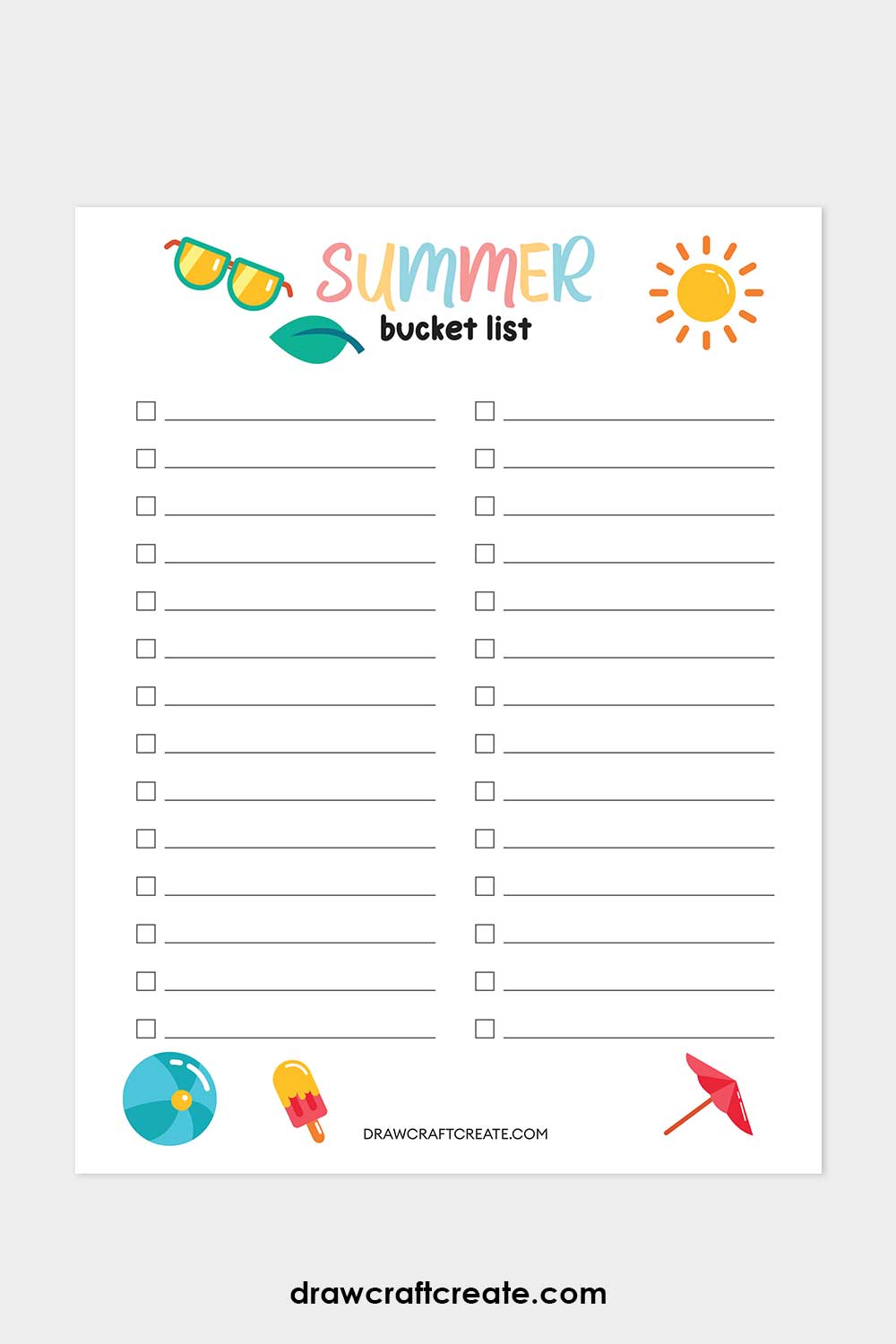 printable summer bucket list
