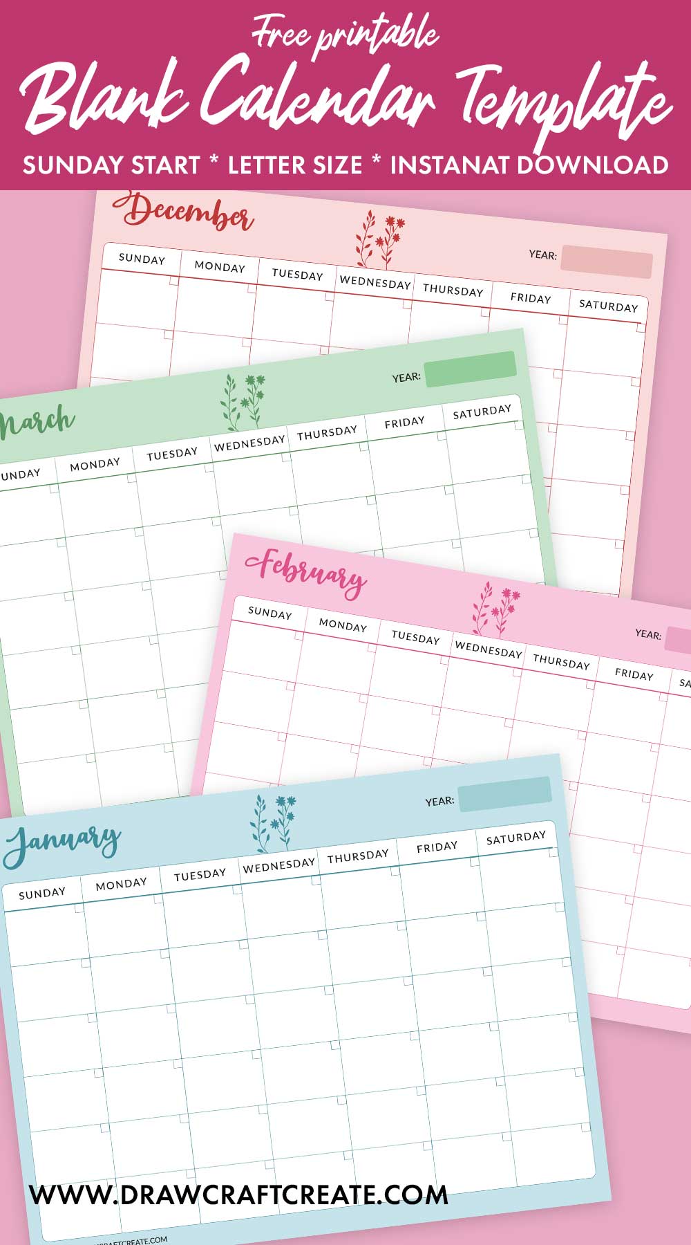 Landscape Blank Calendar Template Printable